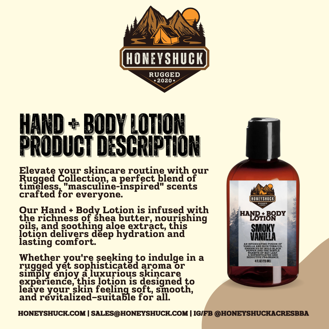 Rugged Hand + Body Lotion | 4 fl oz | Choice of Scent