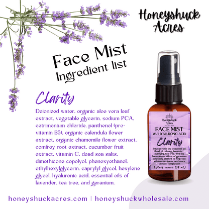 Face Mist | Clarity | Essential Oils + Hyaluronic Acid | 2 fluid ounces