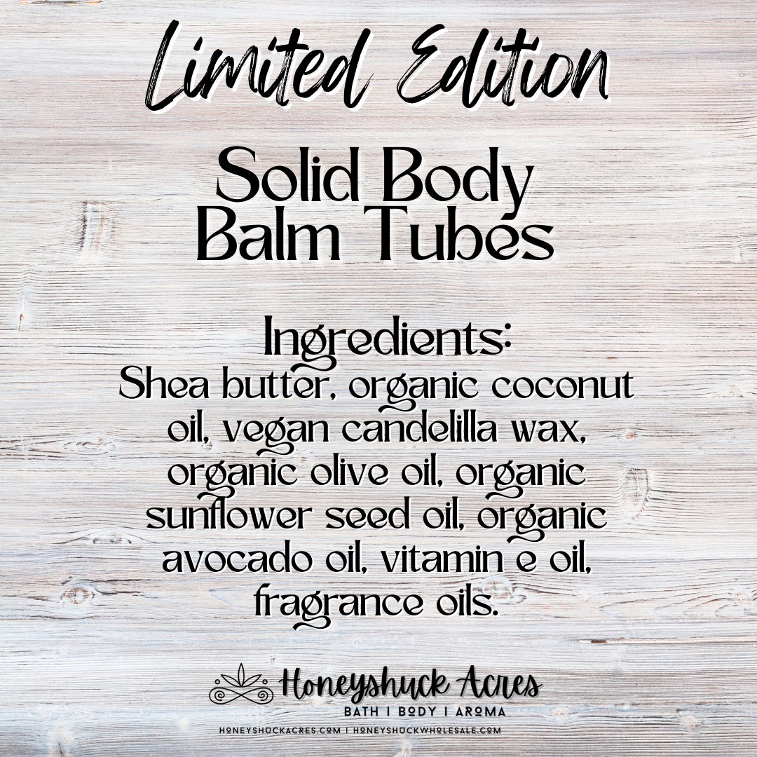 Limited Edition Body Balm Tube | Rosewood + Black Amber | Vegan Solid Lotion Bar