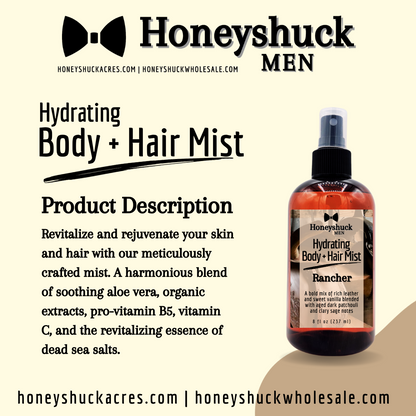 Men's Hydrating Body + Hair Mist | Tobacco + Bay Leaf | Choice of Size | Spray