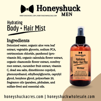 Men's Hydrating Body + Hair Mist | Writer | Choice of Size | Spray